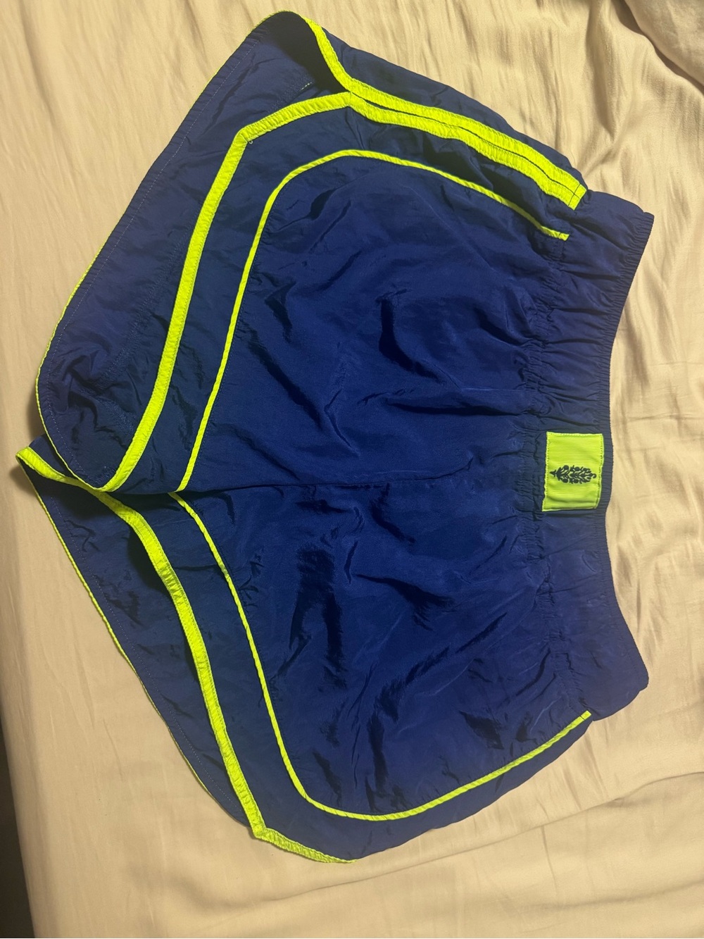 Free People Royal Blue Athletic Shorts with Neon Yellow Trim